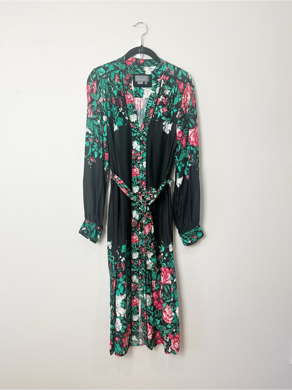 Anthropologie Floral Belted Shirtdress Black Midi - Picture 3 of 8